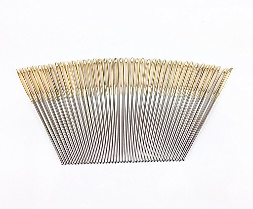 yueton 40pcs 2.7 inch Metal Large Eye Blunt Needles Yarn Needles for Knitting Crochet Projects (Gold End)