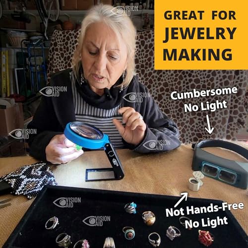 VisionAid 30X 10X Hands-Free Magnifying Glass with Stand, LED Lights, Loupe Handheld Illuminated Magnifier for Low Vision Seniors Reading (Pack of 2) - size: 4 inches (Pack of 2)