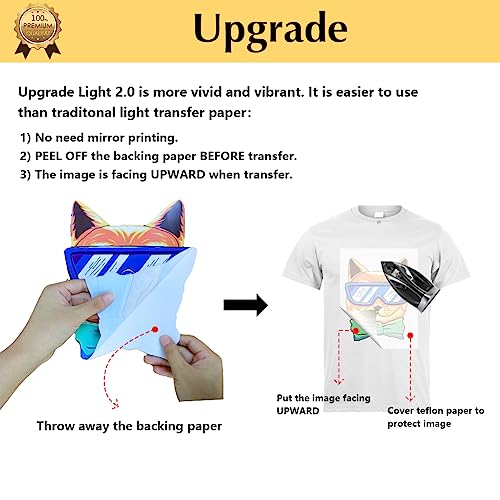 TransOurDream Upgraded Iron on Heat Transfer Paper for T Shirts (20 Sheets, 8.5x11) Iron on Transfers for Light Fabric Printable Heat Transfer Vinyl for Inkjet Printer (TOD-4) - color: Light, size: 20 Sheets