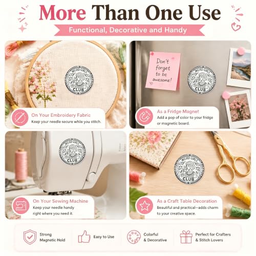 Needle Minder for Keeping Sewing & Embroidery Needles – Magnetic Needlepoint Holder, Cross Stitch Supplies – Secure & Decorative Needle Minders for Stitching & Crafting (Weird Girls Club)
