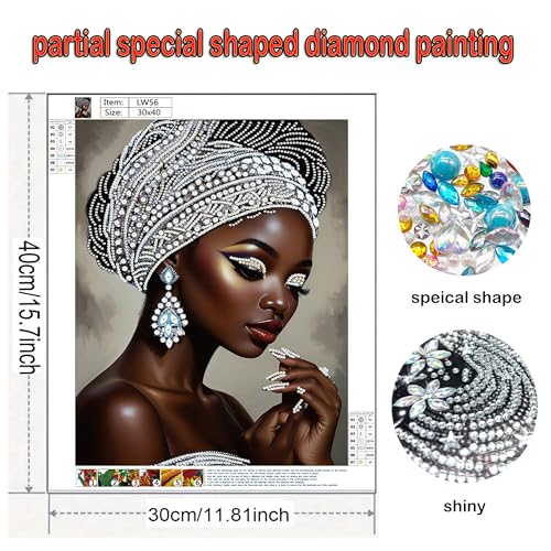 African woman 5D Diy diamond art kits for adults,Partial diamond painting kit for beginners,Special shaped diamond art,sparkling gem art,Diamond Mosaic embroidery,living room decor,11.81x15.7inch - color: LW56