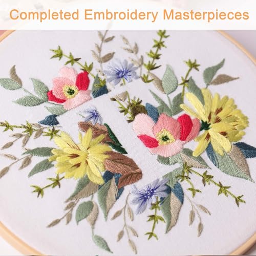 Harimau Letter Pattern T Embroidery Kit for Adult Beginners, Complete Starter Pack with 1 Hoop, Needles, Instruction Guide & Embroidery Stitch Video Tutorials - color: T