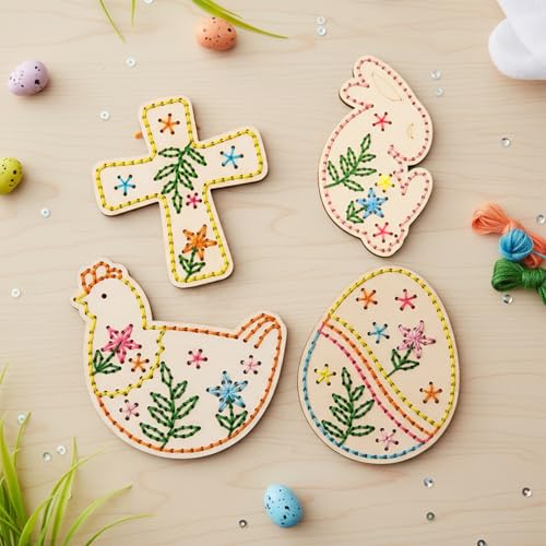YcaeyLnaR Easter Craft Kit -5 Pieces DIY Wooden Board Threading Set, Religious Easter Decor, Personality Easter Basket Stuffers (3 Eggs) - color: 3 Eggs