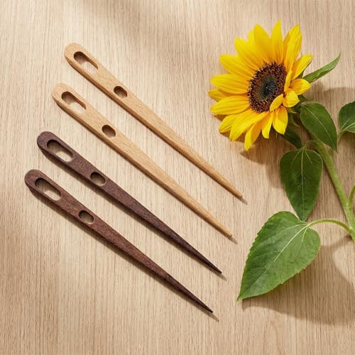WJIAAA 4Pcs Nalbinding Needle, Large Two-Eyed Weaving Needles for Knitting Crochet, Multipurpose Beech Wood Tapestry Needle