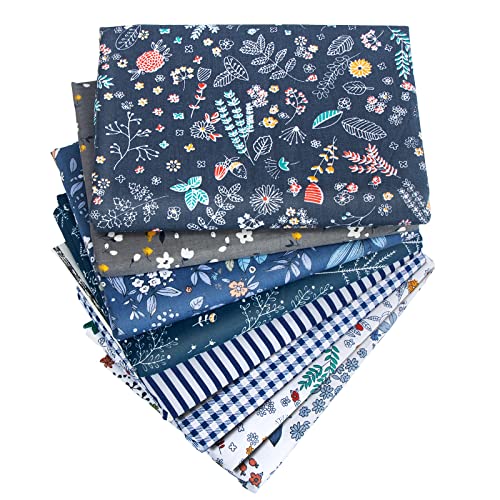 Aubliss 8pcs Fat Quarter Fabric Bundles 20'' x 20'' Cotton Craft Fabric - color: Navy Floral