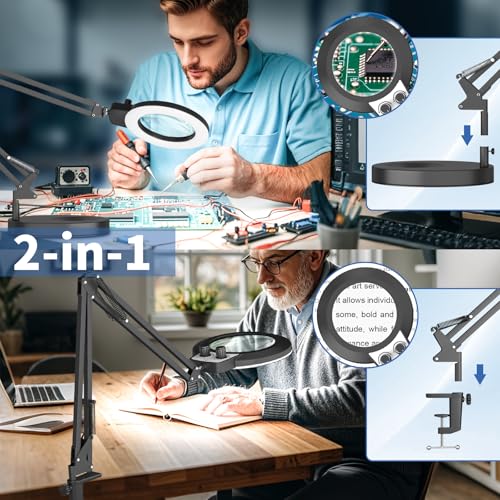 HITTI 12X Magnifying Glass with Light,Upgrade Infinite Color - size: 12X 9.06 INCH Base & Clamp