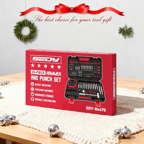 Premium Pin Punch Hammer Set: 25-Piece Punch Set and Hammer with Bench Block, Steel Roll Pin Punch Set, Pin Punches with Replaceable Face Hammer, Mechanical Repair Tool for Maintenance