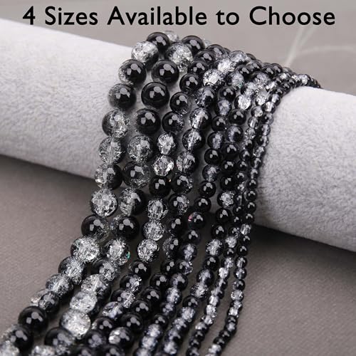 400PCs 4mm Black Crackle Glass Beads Bulk, Round Smooth Hole Glass Crystal Beads for Jewelry Making, DIY Bracelets, Necklaces, Bag Charms, Keychains and Craft Projects - color: Black Crackle, size: 4MM