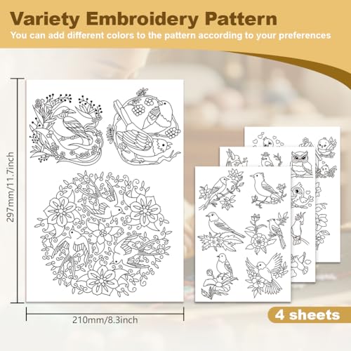 24Pcs Flower and Bird Water Soluble Hand Sewing Stabilizers - style: Flowers and Birds