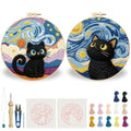 BEUNITONE 2 Pcs Cat & Starry Sky Punch Needle Kits for Adults Beginner - color: 02-Cat and Sky