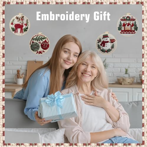 CanVrinxol 4 Sets Christmas Embroidery Kits for Adults Beginners, Cross Stitch Kits with Patterns, Hoops, Threads, Needles & Tools, DIY Craft Gift Ideas (Christmas Collection 1) - style: Christmas Collection 1