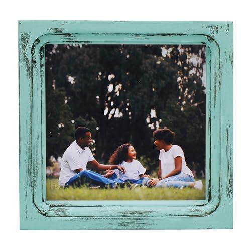 CVHOMEDECO. 6x6 Picture Frame Made of Solid Wood High Definition Glass Rustic Vintage Designs Small Photo Frame for Tabletop Display and Wall Mounting, Distress Blue - color: Distress Blue A, size: 6" X 6"