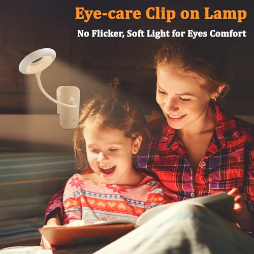 Rechargeable Clamp Light, LED Bed Reading Lamp for Headboard Desk - color: White
