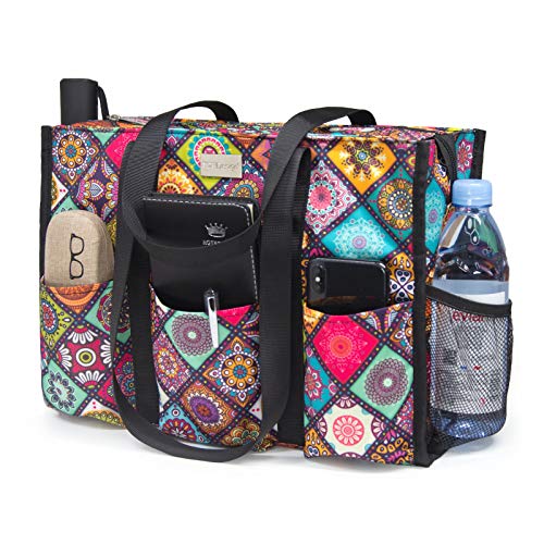 TOPDesign Utility Water Resistant Tote Bag with 13 Pockets, Zipper Closure - color: Yoga, size: Large