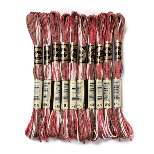 10 Skeins Brown 0.5mm 6-Ply Polyester Embroidery Floss Cross Stitch Threads Segment Dyed Gradient for DIY Craft Hand Sewing Knitting DIY Crafts Jewelry Making 8.75 Yards(8m)/Skein - color: Brown