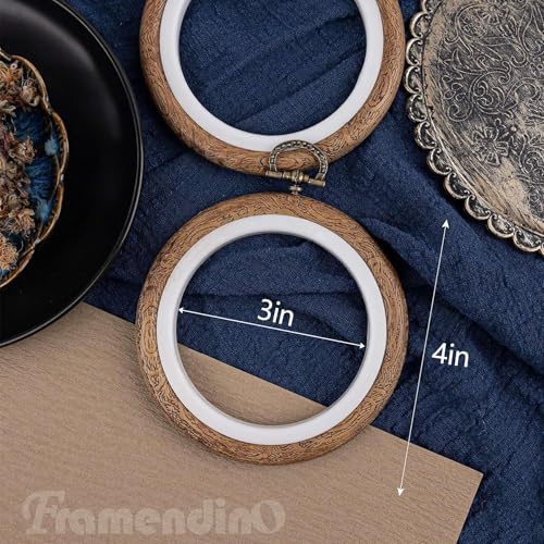 Framendino, 15 Pack Round Mini Embroidery Hoops 4 Inch Imitated Wood Display Frame Circle Cross Stitch Hoop Ring for Art Craft Sewing Hanging Ornaments - color: 4", size: 15 Pack