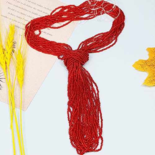 11/0 Glass Seed Beads Hanks (3 Meters, 6000pcs), 9 Meters String Red Silver Lined Strand Hanks - color: Red-Sliver Lined