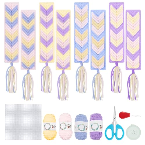 FREEBLOSS 8 Set DIY Plastic Canvas Bookmarks Cross Stitch Sheets for Crafts Bookmark Making Kit for Women Friends Gift