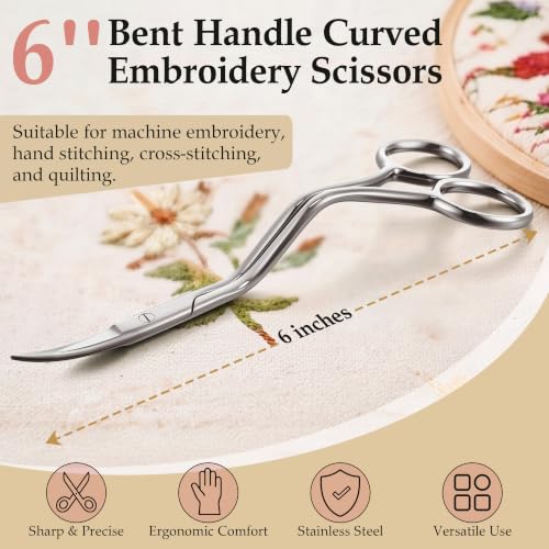 HappyAlley 6in Bent Handle Curved Embroidery Scissors, Applique Scissors