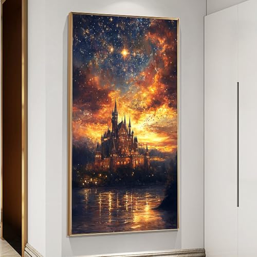 JATOK Diamond Painting Kit for Adults, Magical Castle, 27.5 x 15.7 in - color: Purple