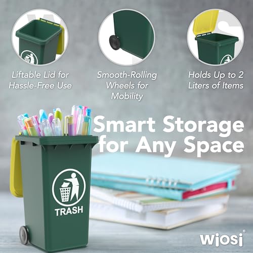 Wiosi Mini Garbage Trash Pen Holder for Desk | Tiny Recycle Bin Pencil Holder Green & Blue, Pack of 2 | Storage for Pencil & Pen | Office Stationery to Organize the Desk | Ideal for Student Work - color: Blue-Green, size: 5.5"