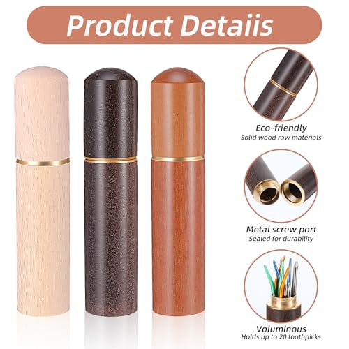 Sibba 3 PCS Wooden Sewing Needles Storage Case Portable Needle Holder Versatile Sewing Storage Case Needle Tube Keeper Container for Embroidery Knitting Crafts Toothpick Bead Organizer Beech Rosewood