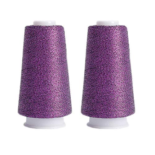 Truevalue 2 Balls Accessory Lurex Yarn, Shining Glitter Metallic Knitting-in Yarn, Sparkle Thread for Knitting and Crochet Sweater Shawl 5000 Yards (Violet Glitter) - color: Violet Glitter