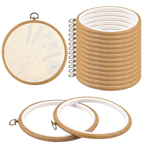 Framendino, 15 Pack Round Embroidery Hoops 6 Inch Imitated Wood Display Frame Circle Cross Stitch Hoop Ring for Hanging Ornaments - color: 6", size: 15 Pack