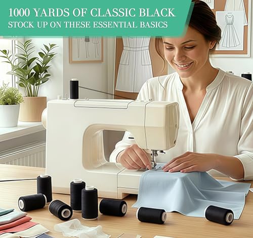 12pcs Black Sewing Thread, 1000 Yard Sewing Machine Thread - color: Black(12PCS)