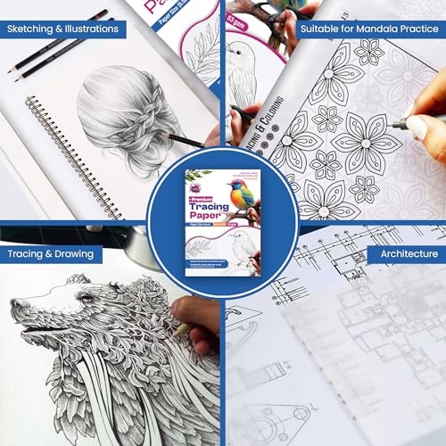 Tracing Paper 8.5x11 in, 50 Sheets, Transparent Sketch Paper 63gsm - size: 8.5" x 11" (50 Sheet)