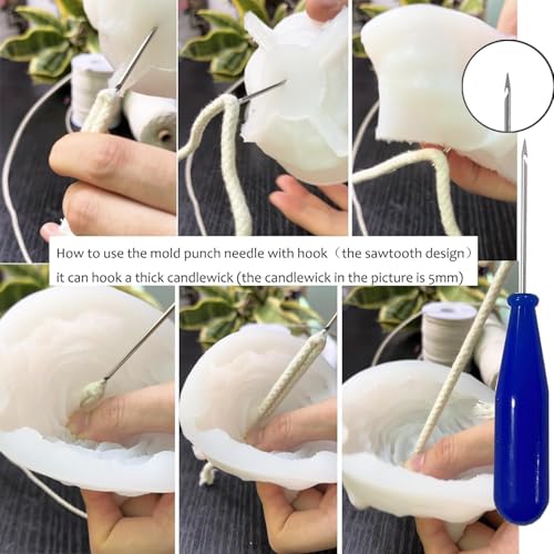 133PCS Candle Making Kits with Candle Wick Trimmer(7IN),Mold Hook Punch Needle Wick for Inserting Wick,Big Hole Long Needle,Cotton Wick with Metal Sustainer Tabs,Wick Stickers with The Little ‘‘Tail’’ - color: 133PCS