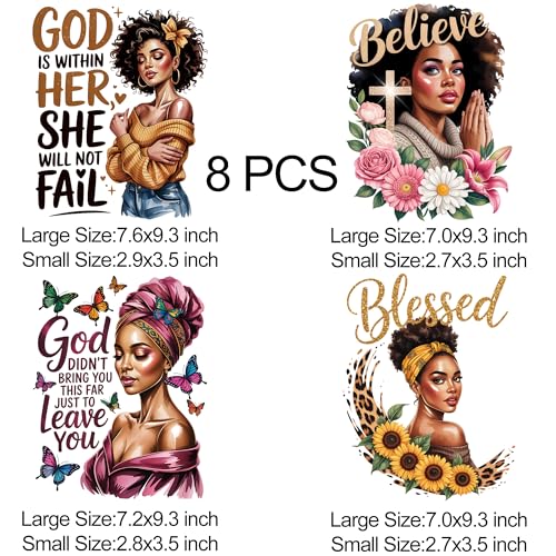 8 PCS Blessed Black Woman Heat Press Decals Iron On Transfer Vinyl Stickers