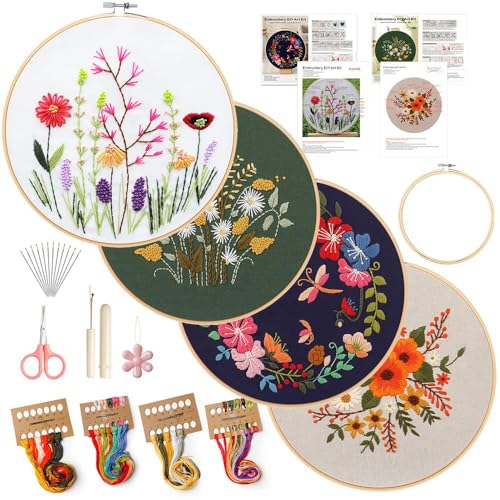 wtisan 4 Pack Embroidery kit for Beginners Cross Stitch Kits for Adults - color: KIT 01