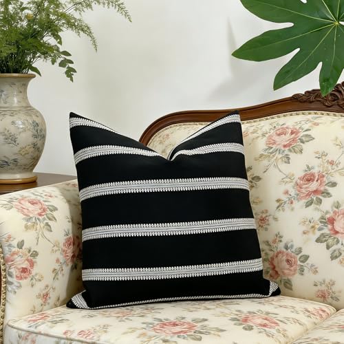 Slow Cow Square Throw Pillow Cover Stripe 18 x 18 Inches Black Off White - color: Stripe-black, size: 18" x 18" (Pack of 1)