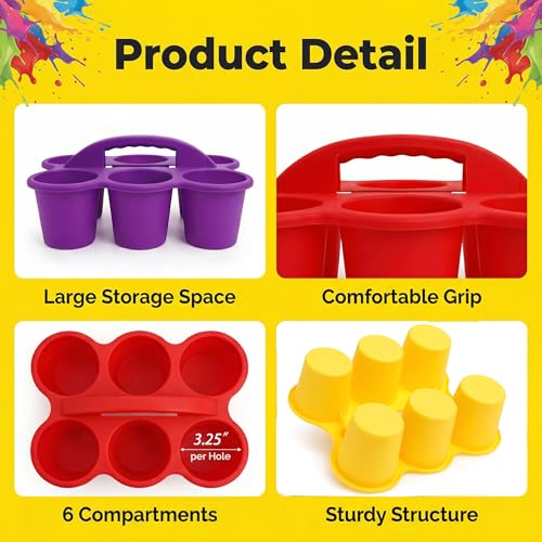 TOPZEA 3 Pack Classroom Caddy Organizer with Handle, 6 Compartments Plastic Table Caddy Drink Cups Holder Caddies Desk Organizer Basket for School & Art Supplies, Pencil, Crayon, Crafts, Home Office