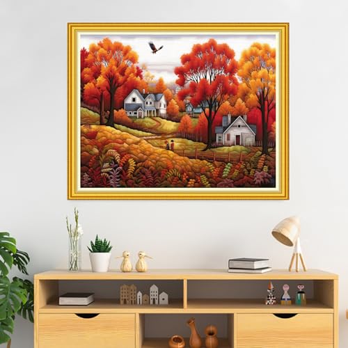 DMCVIVR Stamped Cross Stitch Kits for Beginners Adults Needlepoint Kits for Beginners Embroidery Kits for Adults Crossstitch Kit for Beginners 11CT-Harvest in Late Autumn 16x20 inch - color: ArtKits20