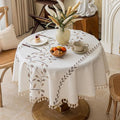 Joyfol Day Round Linen Tablecloth, Heavy Duty Waterproof Tablecloths, Farmhouse Embroidery Leaves Table Cloth with Tassels, Soft Wrinkle Free Table Cover, Coffee Vines, 55 inch - color: Coffee Vines, size: 55" (Round)