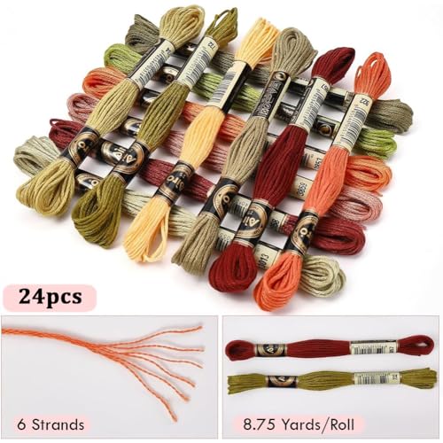 24 Skeins 210 Yards Cross Stitch Floss Variegated Polyester Embroidery Thread Autumn Color Friendship Bracelet String 6 Ply Yarn Threads Bulk for Jewelry Making Bracelet Knitting Stitching - color: Autumn Color