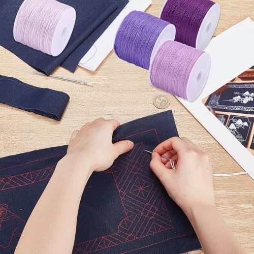 FREEBLOSS Sashiko Thread Sashiko Skein 110 Yards x 4 Colors Purple Cotton Embroidery Sewing Thread Japanese Quilting & Embroidery Sewing Kit Supplies