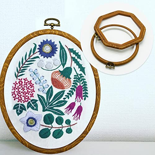 4 Sizes Imitated Wood Multiple Shapes Embroidery Hoop Set Plastic Circle Cross Stitch Hoop Rings for DIY Craft Sewing, Small Faux Wooden Embroidery Hoop Including 16pcs Gold Eye Sewing Needles - style: 4 Sizes Shape Imitated Wood