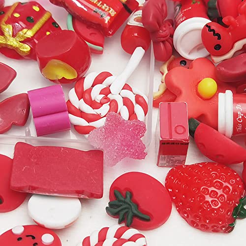 Chenkou Craft 50pcs Lots Mix Assort Christmas Red DIY Flatbacks Resin Flat Back Buttons Scrapbooking (Red) - color: Red