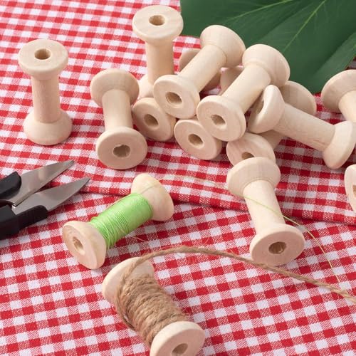 Pndeyo 8pcs Wooden Spools of Crafts, Empty Natural Wood Thread Spools, Unfinished Wooden Textile Bobbin for Organizing Cord Twine Ribbon Chains Elastic Threads - color: Wood Color, 8pcs-4cm