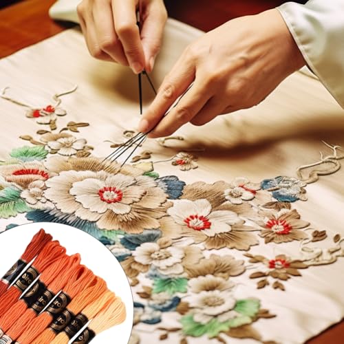 70 Yards 8 Skeins Gradient 6 Strands Orange Red Variegated Cross Stitch Thread Embroidery Floss Polyester Friendship Bracelet String Threads Set for Hand Sewing Making Needlecraft Supply - color: Orange Red, size: 70 Yards