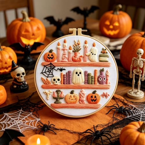 RUIQLXHANG Halloween Ghost Reading Embroidery Kit for Beginners - color: Halloween Bookshelf