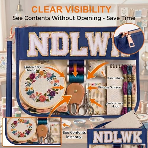 VOOGLAN Needlework Project Bag (Empty), 8 x 12 Inch - color: Navy
