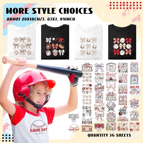 Tellingyou 36 Sheets Baseball Iron on Transfers Baseball Dtf Ready to Press - style: Baseball