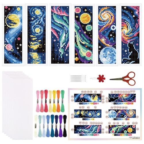 ORIGACH 6 Pack Universe Starry Night Cross Stitch Kit - style: Universe Starry Night