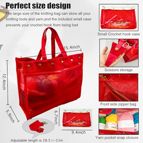 Knitting Bag Large Yarn Storage Organizer,Crochet Bags and Totes(Red) - color: Red