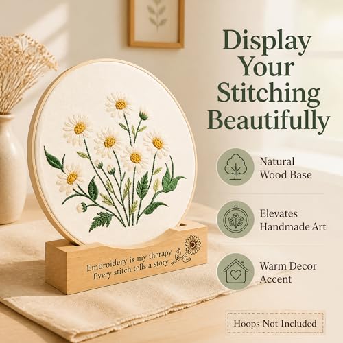 PXIRQ 2-Pack Embroidery Hoop Display Stand – 2‑Tier Grooved Frame Holder Wooden Base for Showcasing Finished Embroidery Art, Cross-Stitch Projects & Needlework, Home Decor & Craft Fairs Accessories