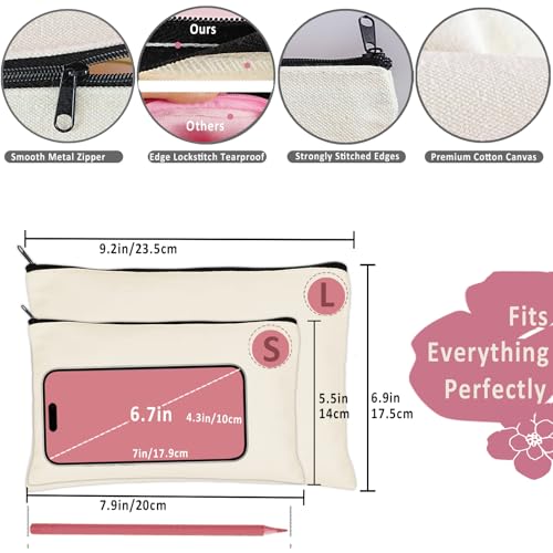 Koolmox 20 Beige Canvas Pouches with Black Zipper, Cotton Canvas Toiletry Pouch, Bulk Plain Cosmetic Bags for Women Pencil Case Make Up Cosmetic Purse Patches Paint Vinyl Sublimation Projects Crafts - color: Beige Black, size: Small (8x5'')